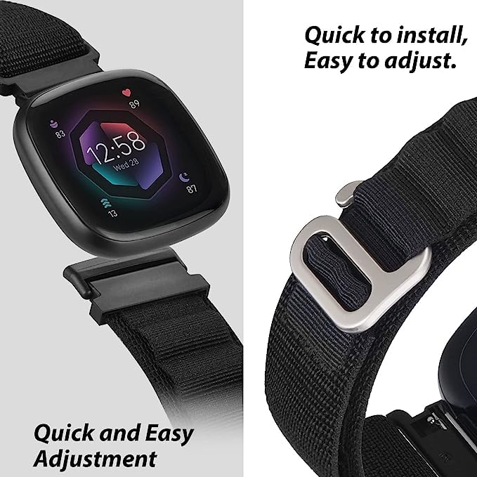 NESLIN Nylon Strap Compatible with Fitbit Sense/Versa 4/Versa 3/Sense 2 Alpine Loop Band, Sport Nylon Solo Loop Rugged Strap with Titanium G-Hook for Fitbit Sense2/Versa4/Versa3/Sense Wristbands