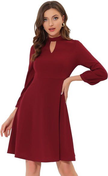 Allegra K Women's Mock Neck Keyhole 3/4 Sleeve A-line Knit Office Cocktail Dress