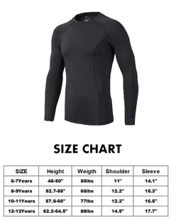 BUYKUD Kids' Boys Long Sleeve Base Layer Compression Athletic Tights Underwear Baseball Soccer Top Shirt (6-7 Years)