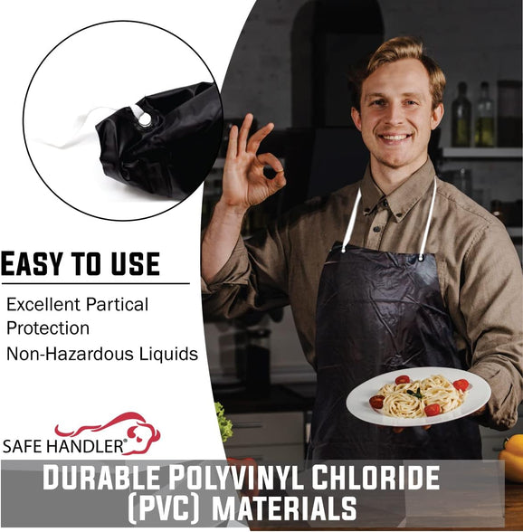 SAFE HANDLER PVC Apron | Smooth Finish to Prevent Bacterial Growth, Comfortable, Easily Adjustable, Waterproof Material, BLACK