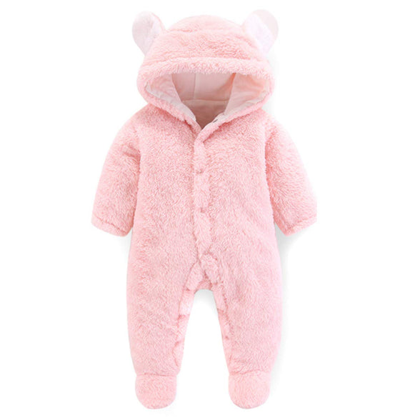 Camidy Newborn Baby Girl Boy Cute Bear Ear Warm Fleece Hooded Jumpsuit Romper Snowsuit (0-3 Months)
