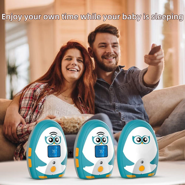 TimeFlys Audio Baby Monitor Twin Mustang OL, Two-Way Talk, Long Range up to 1000 ft, Rechargeable Battery, Temperature Monitoring and Warning, Lullabies, Vibration, LCD Display, Night Light