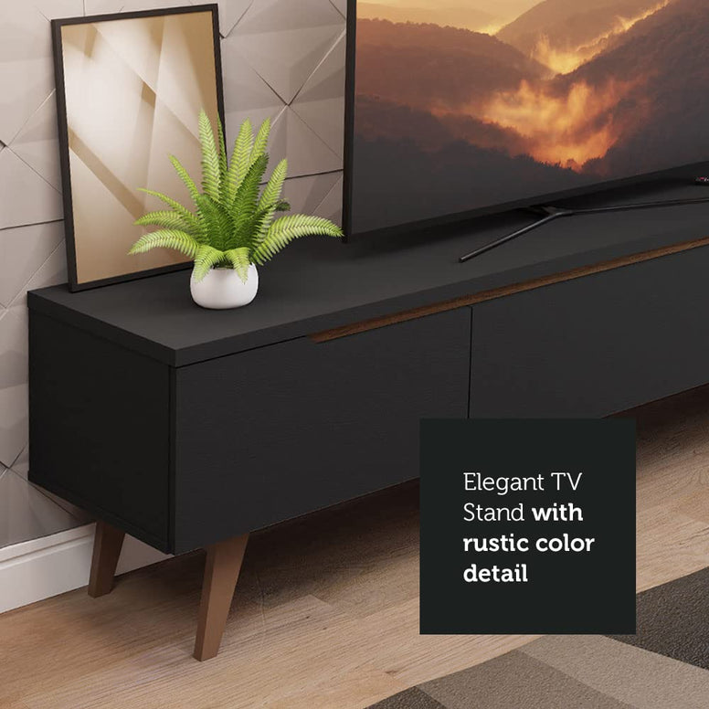 MADESA TV Stand with 2 Doors 1 Drawer, for TVs up to 75 Inches, Wood, 180 W x 50 H x 36 D Cm - Black