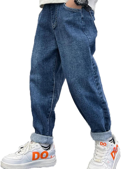 ABALACOCO Big Boys' Kids Jeans Cotton Pull-On Soft Denim Pants Stretch Waist Casual Wear School Pants 5-13T