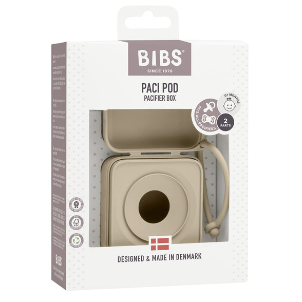 BIBS Pacifier Box with Strap. Soother Holder and Steriliser case. 100% BPA Free Food-Grade Material. Made in Denmark. Vanilla