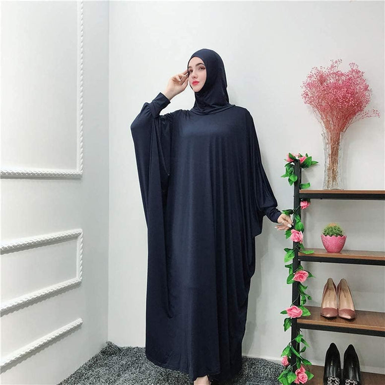 Women's Solid Muslim One-Piece Prayer Dress Muslim Abaya Dress Islamic Maxi Abaya Kaftan with Hijab Full Length Dress