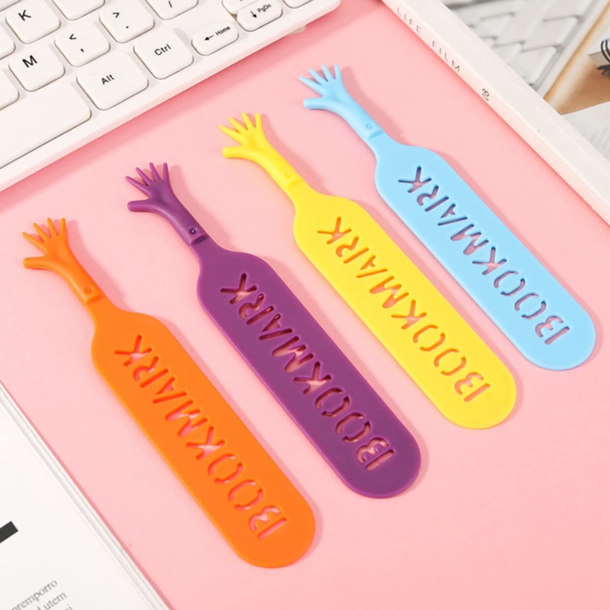ECVV 4 Pcs Cute Help Me Bookmarks for Adults/Kids, Funny Finger Point Novelty Page Holder for Students/Readers, Reading Book Markers 4 Colors School Supplies