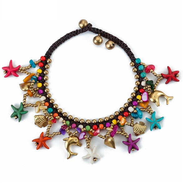 Yellow Chimes Ceramic Bohemian Starfish Collection Anklet for Women (Multicolor)(YCFJAK-313STRFS-MC)