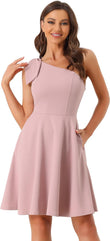 Allegra K Elegant Dresses for Women Bow One Shoulder with Pockets A-line Cocktail Party Dress