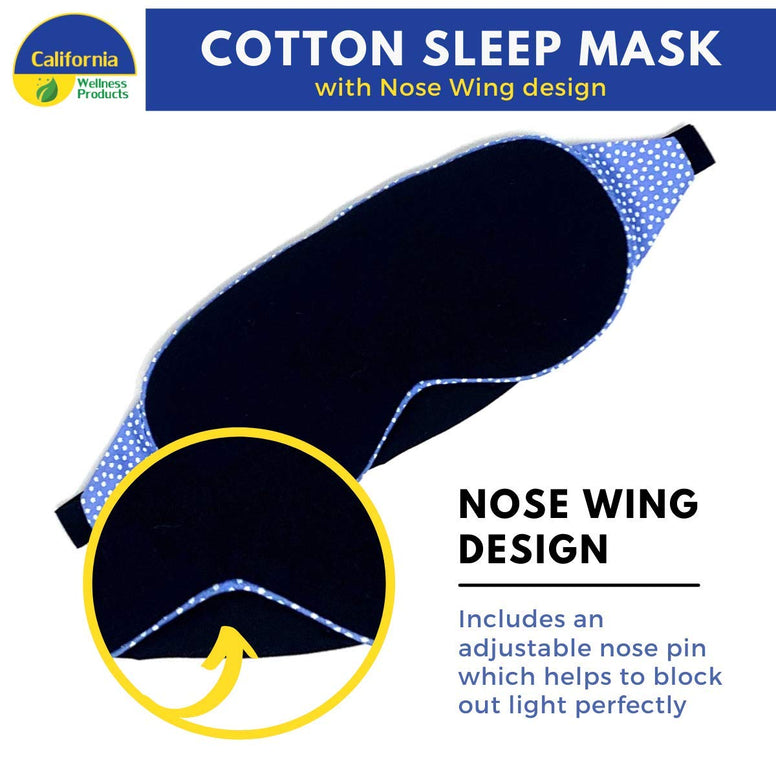 100% Cotton Sleep Eye Mask, Light Blocking Sleep Mask, Comfortable & Soft, Night Eye Blinder Mask for Travelling | 100% Blackout Mask w Nose Wire & Adjustable Elastic Band | Perfect Fit - Blue