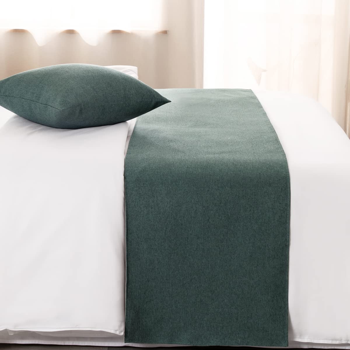 AMBERIS Bed Runner Blue-Green, Imitation Linen Decorative Bed Scarf for Home Hotel