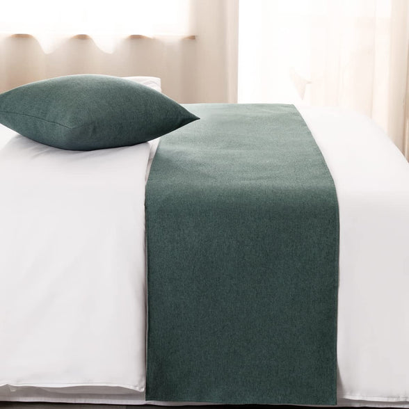 AMBERIS Bed Runner Blue-Green, Imitation Linen Decorative Bed Scarf for Home Hotel