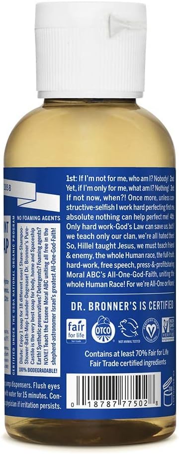 Dr. Bronner’s - Pure-Castile Liquid Soap (Peppermint, Travel Size, 2 ounce) - Made with Organic Oils, 18-in-1 Uses: Face, Body, Hair, Laundry, Pets and Dishes, Concentrated, Vegan, Non-GMO