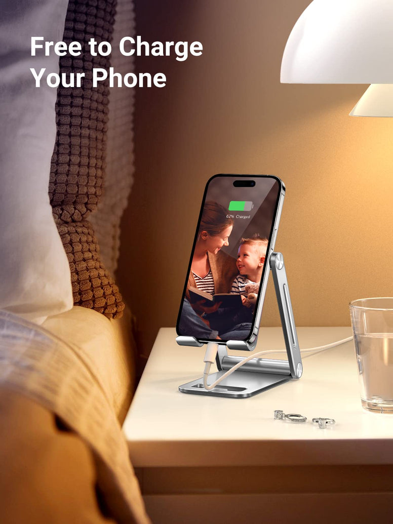 UGREEN Phone Stand Aluminum Mobile Stand Adjustable Mobile Holder Foldable Phone holder, Desktop iPhone Stand Compatible with All Mobile Phone, iPhone 15 Pro/15 Pro Max, Samsung Galaxy, iPad, Silver