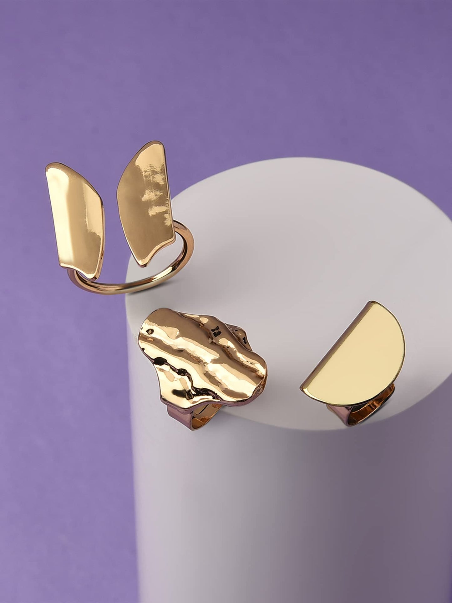 Zaveri Pearls Gold Tone Set Of 3 Contemporary Classy Finger Rings-Zpfk10574