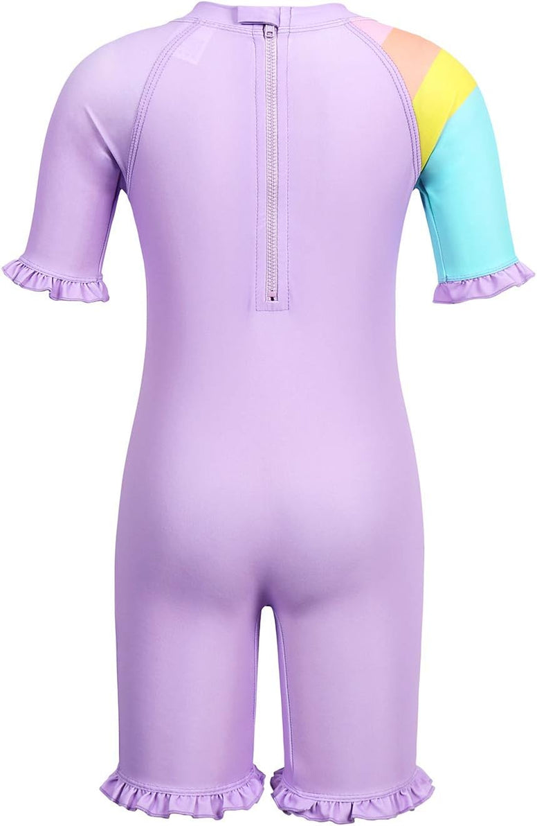 WonderBabe Unicorn/Flamingos Girls UV Swimsuit Kids Sun Protection Swimming Costume One Piece Round-Neck Swimwear Rash Guard Bathing Suit Surfing Sunsuit 1-8 Years