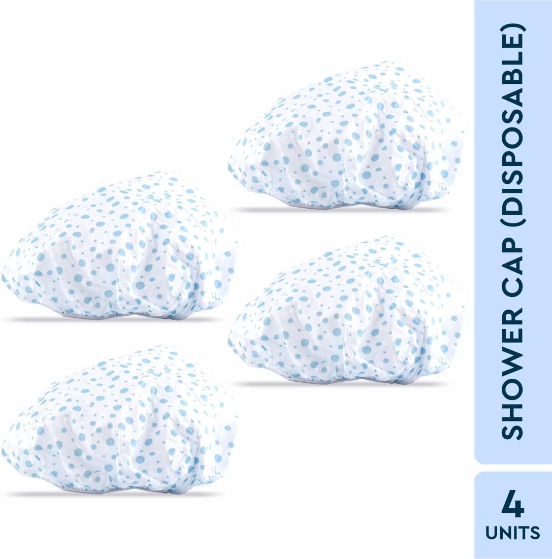 GUBB Plastic Shower Disposable Caps for Men and Women with Dot Prints in White Colour | Best Shower Cap for the Shower and Spa | 100% Water Resistant Disposable Shower Caps (Pack of 4)