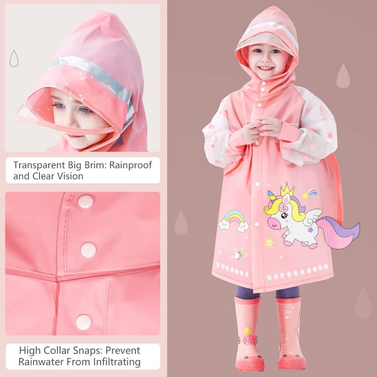 Kids Raincoats Waterproof Rain Jacket Hooded Rain Poncho Toddler Boys Girls Rain Suit Reusable Rainwear for 1-2 Y