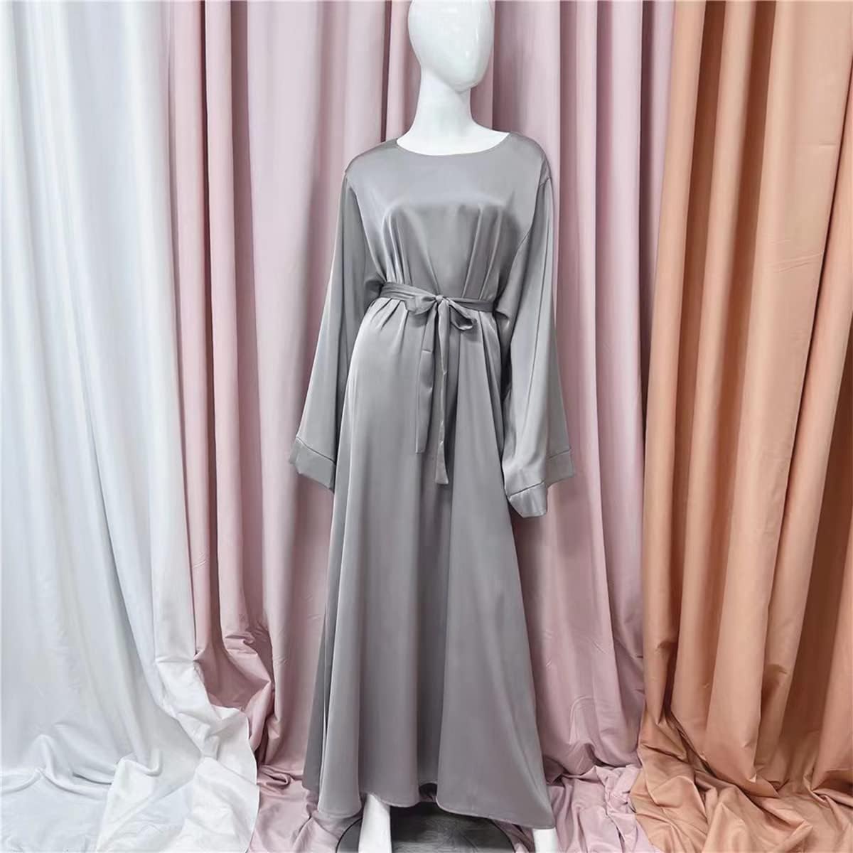 IMEKIS Women Muslim Abaya Long Sleeve Maxi Dress Loose Full Cover East Arabian Robe Dubai Islamic Dubai Prayer Clothes