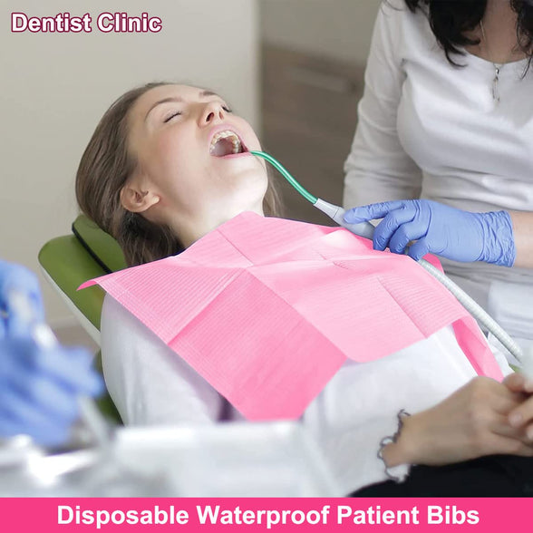 Disposable Dental Bibs Waterproof Patient Bibs 13x18" Pink Dental Bibs 125pcs 3 Ply Waterproof Bibs Medical Bibs, Dental Napkins, Medical Tray Cover suit for Dentisit Patient Baby