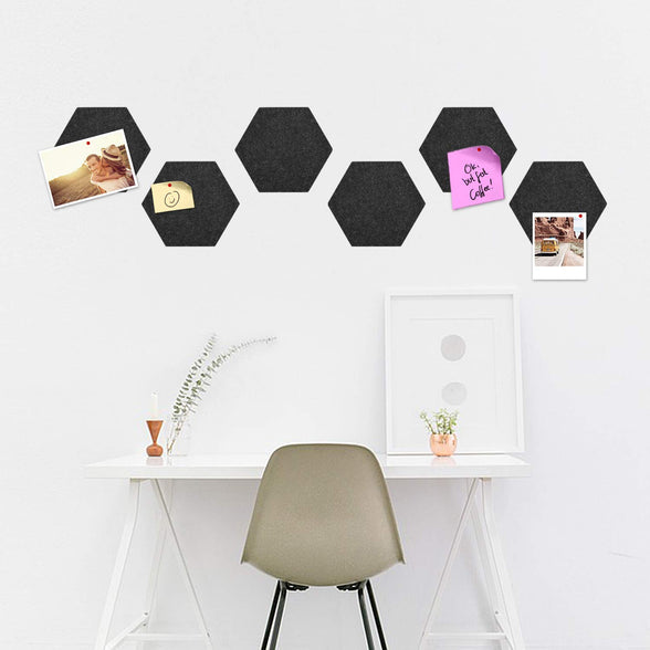 Navaris Felt Memo Board - 4X Pieces Decorative Hexagon Notice Boards with Push Pins and Tape 7.9 x 6.7 x 0.6 inches (20 x 17 cm) - Dark Grey 6x Gray