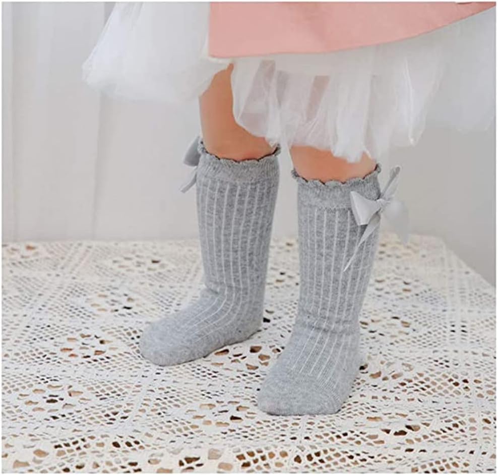 ELECDON 5 Pairs Knee High Socks Newborn Infants Toddlers Girls Tube Ruffled Uniform Long Stockings