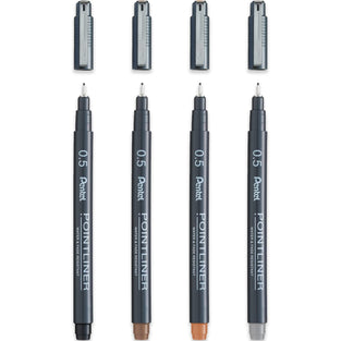 Pentel S20P Pointliner Pigment Liner Technical Drawing Fineliner Pen - 0.5mm - Black, Sepia, Sanguine & Grey Ink - Pack of 4