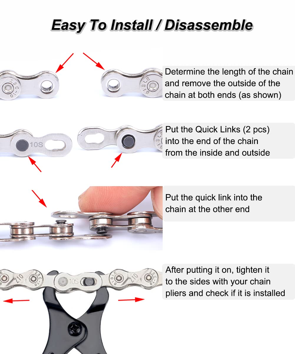 Saipe Bicycle Chain Repair Tool Kit, Bike Link Plier with 5 Pairs Quick Link Bicycle Chain Joint Connector Reusable MTB Magic Buckle Missing Link for 10 Speed Chain
