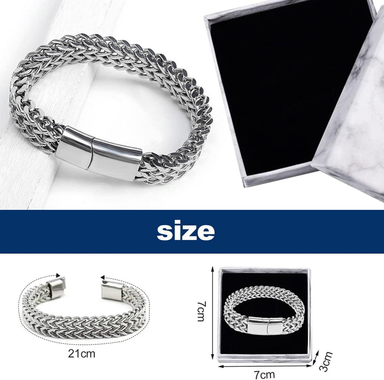 Men's Bracelet Stainless Steel Double Row Bracelet Magnetic Bracelet Silver Fashion Titanium Steel Bracelet, Allergy-Friendly Hip Hop Accessories, Suitable for Men's Gift Couple Gift
