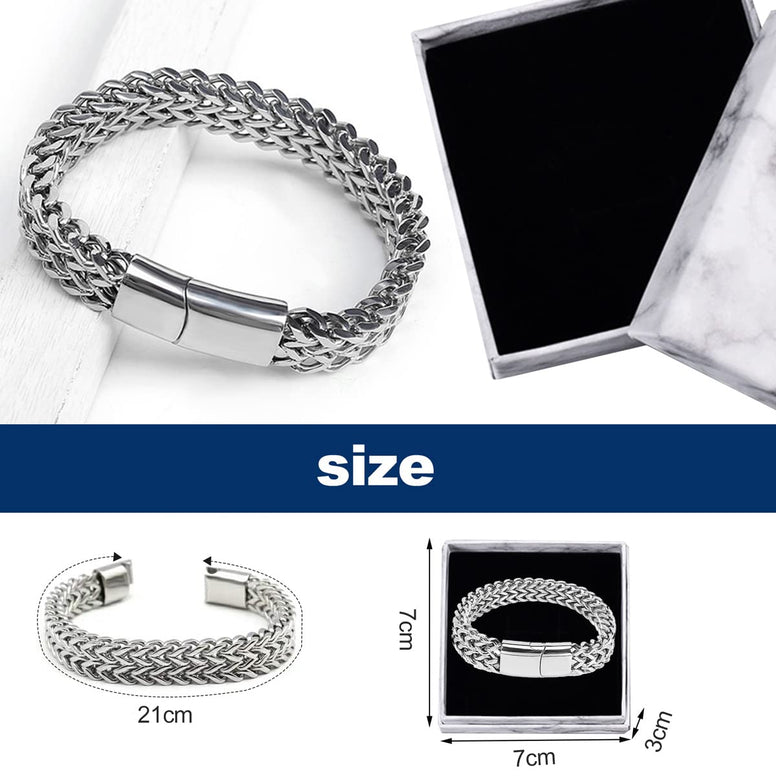 Men's Bracelet Stainless Steel Double Row Bracelet Magnetic Bracelet Silver Fashion Titanium Steel Bracelet, Allergy-Friendly Hip Hop Accessories, Suitable for Men's Gift Couple Gift