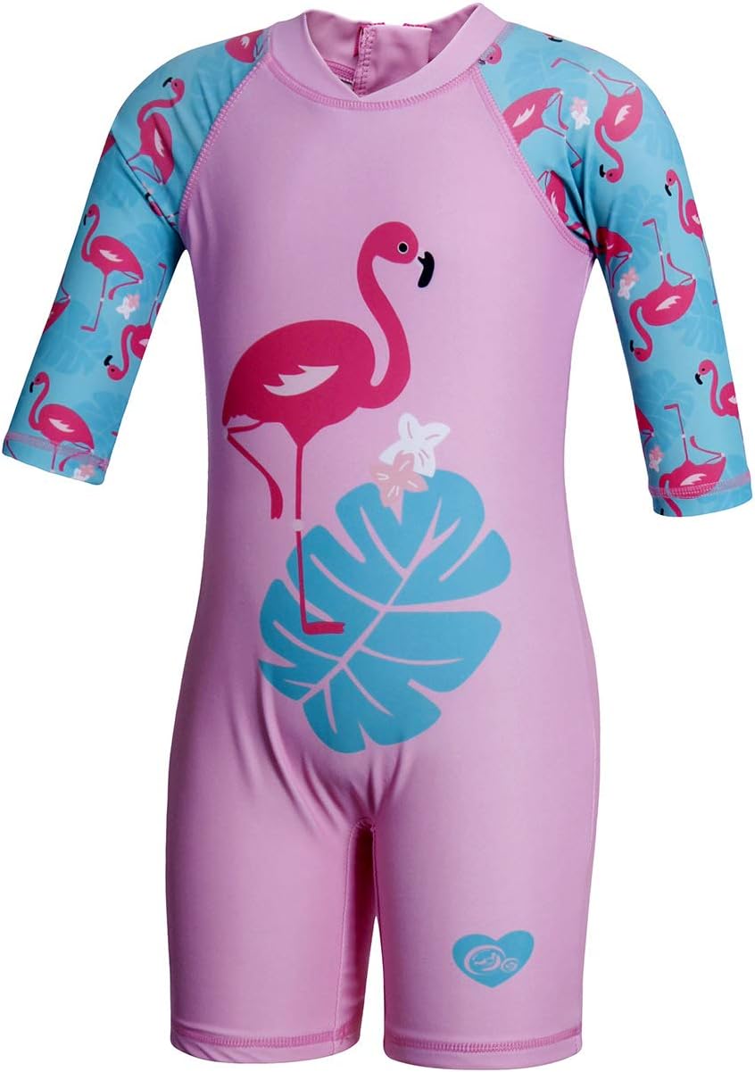 WonderBabe Unicorn/Flamingos Girls UV Swimsuit Kids Sun Protection Swimming Costume One Piece Round-Neck Swimwear Rash Guard Bathing Suit Surfing Sunsuit 1-8 Years