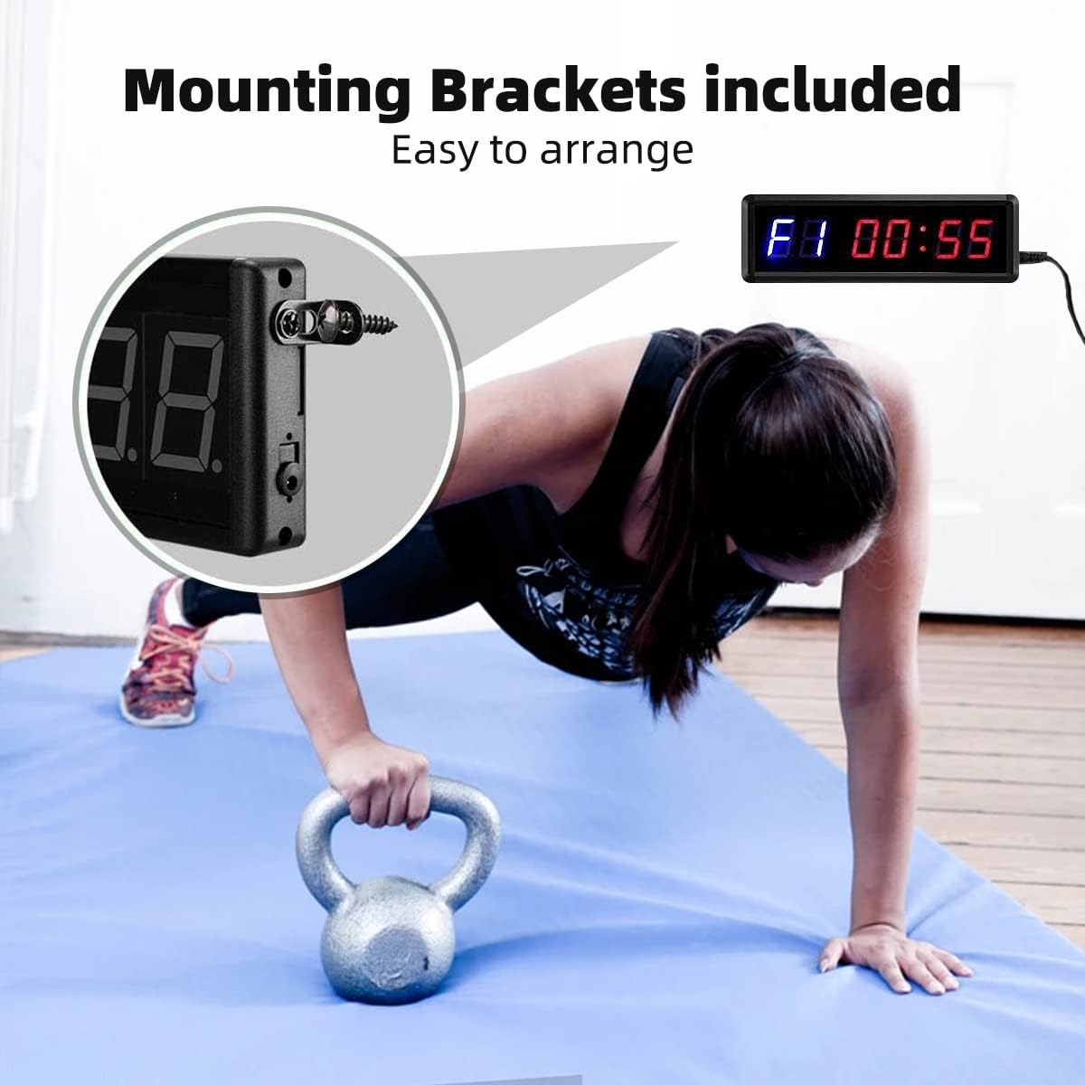 Gym Timer,LED Workout Clock Count Down/Up Clock,27 x 8.5cm Ultra-Clear Digital Display Workout Metal Stopwatch, Multi-Scenes led Timer with Remote.
