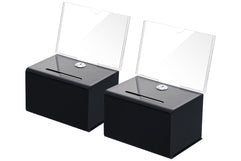 KYODOLED Acrylic Donation Box with Lock,Ballot Box with Sign Holder,Suggestion Box Storage Container for Voting, Raffle Box,Tip Jar 6.1" x 4.3" x 3.8",2 Pack,Black