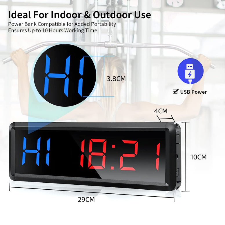 Gym Timer,LED Workout Clock Count Down/Up Clock,27 x 8.5cm Ultra-Clear Digital Display Workout Metal Stopwatch, Multi-Scenes led Timer with Remote.
