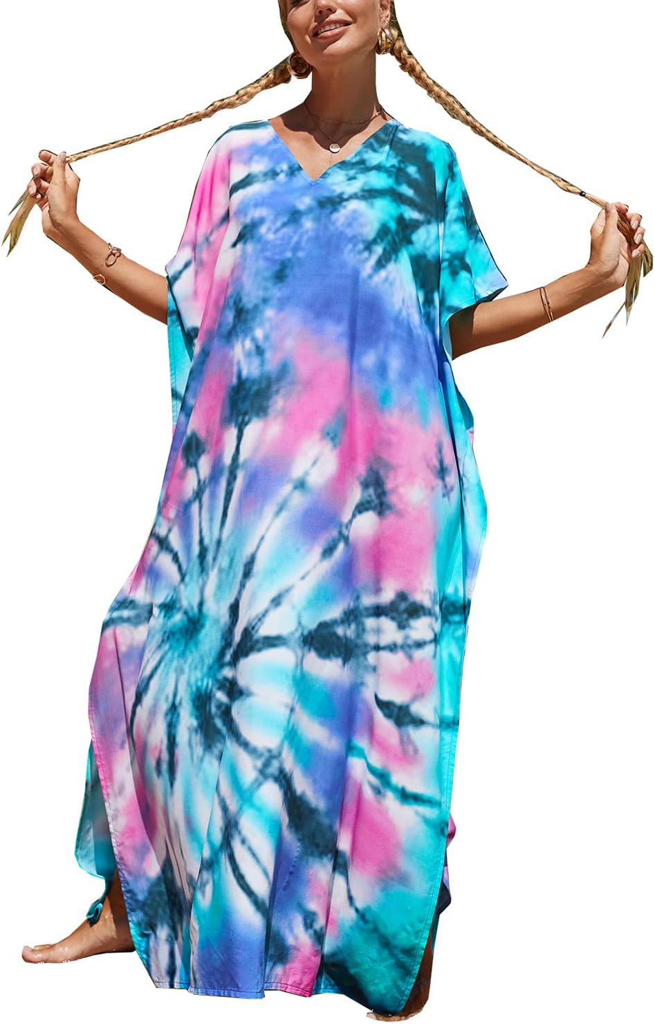 YouKD Summer Long Kaftan Bohemian Loungewear Beach Swimsuit Cover Up Maxi Dress for Women