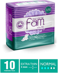 Fam Natural Cotton Feel, Extra Thin, Wings Normal Sanitary Pads, 10 Pads