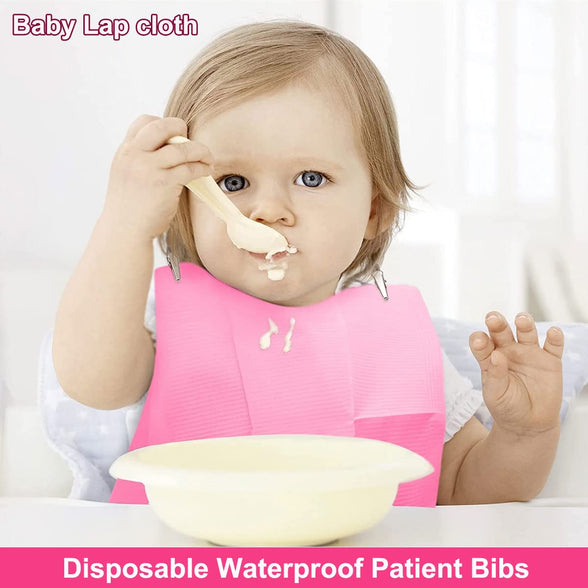 Disposable Dental Bibs Waterproof Patient Bibs 13x18" Pink Dental Bibs 125pcs 3 Ply Waterproof Bibs Medical Bibs, Dental Napkins, Medical Tray Cover suit for Dentisit Patient Baby