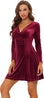 Allegra K Women's Velvet V Neck Wrap Ruched High Waist Long Sleeve Swing Party Cocktail Dress