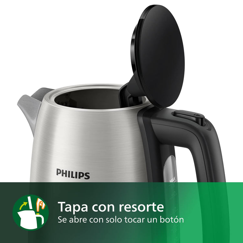 Philips Daily Collection Stainless Steel Kettle 2200 Watts, Silver/Black,1.7 Liters Capacity,HD9350/92