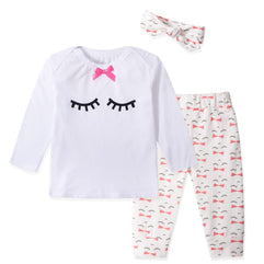 Newborn Baby Clothes Set Baby Boys Girls Pyjamas Set Kids 3Pcs Cotton Long Sleeves T-Shirt Top+ Pants +Hat / Headband Clothing Sets Baby Outfit 0-3 Months