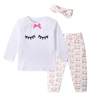Newborn Baby Clothes Set Baby Boys Girls Pyjamas Set Kids 3Pcs Cotton Long Sleeves T-Shirt Top+ Pants +Hat / Headband Clothing Sets Baby Outfit 0-3 Months