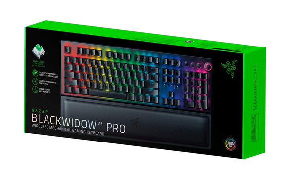 Razer BlackWidow V3 Pro (Green Switch) - Wireless Premium Mechanical Gaming Keyboard (Hyperspeed Wireless Technology, RGB Chroma Lighting, Wrist Rest, Bluetooth, USB-C) UK Layout | Black