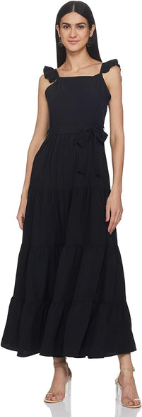 Styleville.in Women's Polyester Fit and Flare Maxi Casual Dress