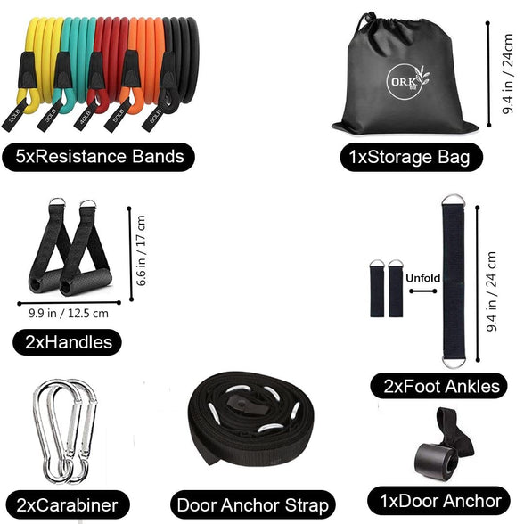 Resistance Bands - Door Anchor Strap Upgraded 200lbs Anti Snap Tube Workout Bands For Working Out Men And Women 14pcs Exercise Bands With Door Anchor Ankle Straps Training Manual And String Bag