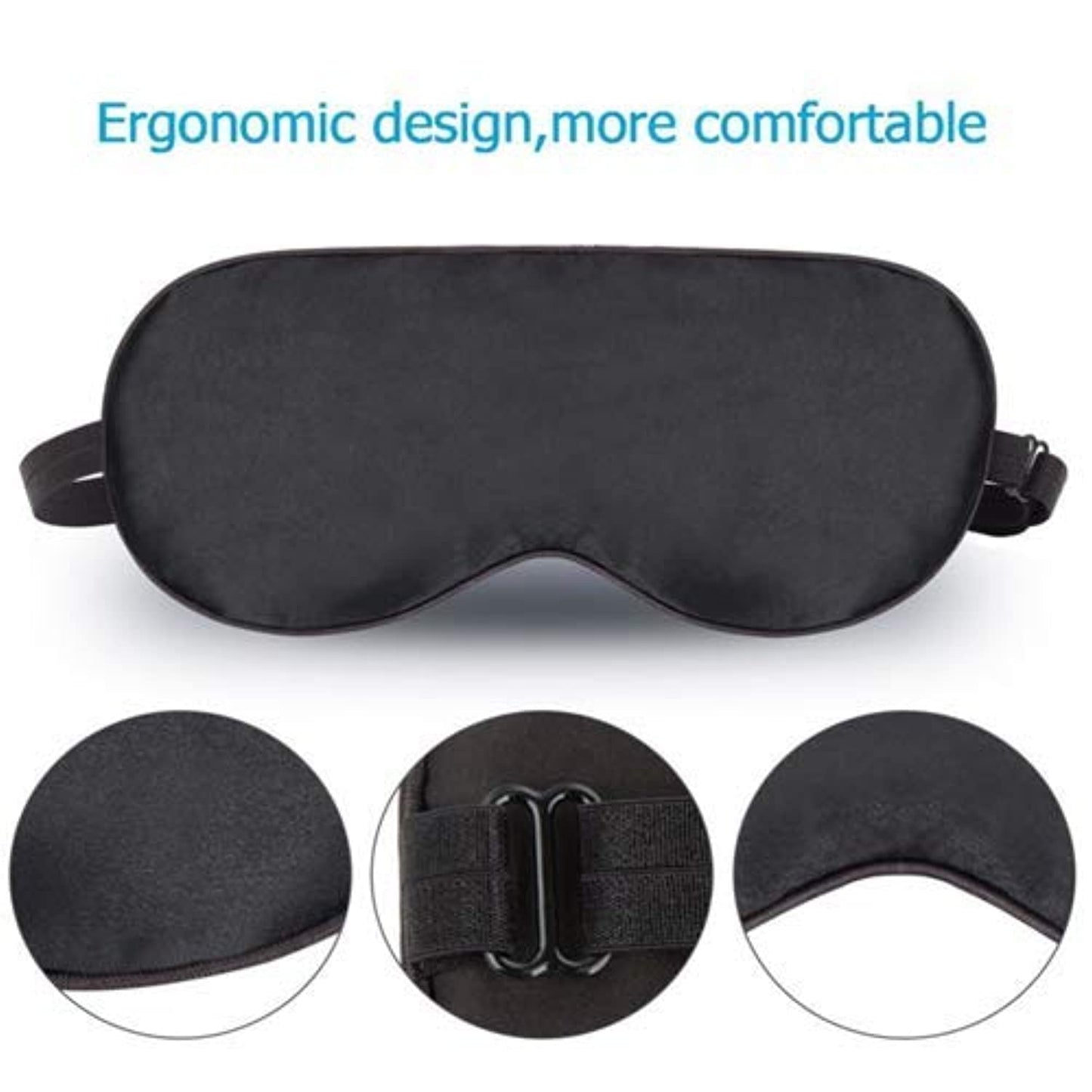 ECVV Silk Sleep Mask, Super Soft With Adjustable Strap And Eye Mask For Sleeping Ear Plugs, Blocks Light, Black, One Size