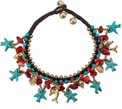 YELLOW CHIMES Bohemian Starfish Charms Beaded Bracelet Cum Anklet for Women and Girls