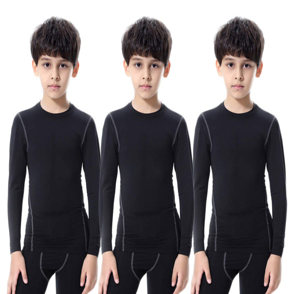 1 or 3 Pack Youth Boys Compression Shirt Football Undershirt Long Sleeve Athletic Shirts Soccer Workout Base Layer