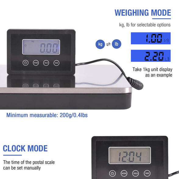 Shipping Postal Scale with Durable Stainless Steel Large Platform, 400lb High Accuracy, Backlit LED Display,Post Office Postal Scale and Luggage Scale, Battery & DC Adapter Included
