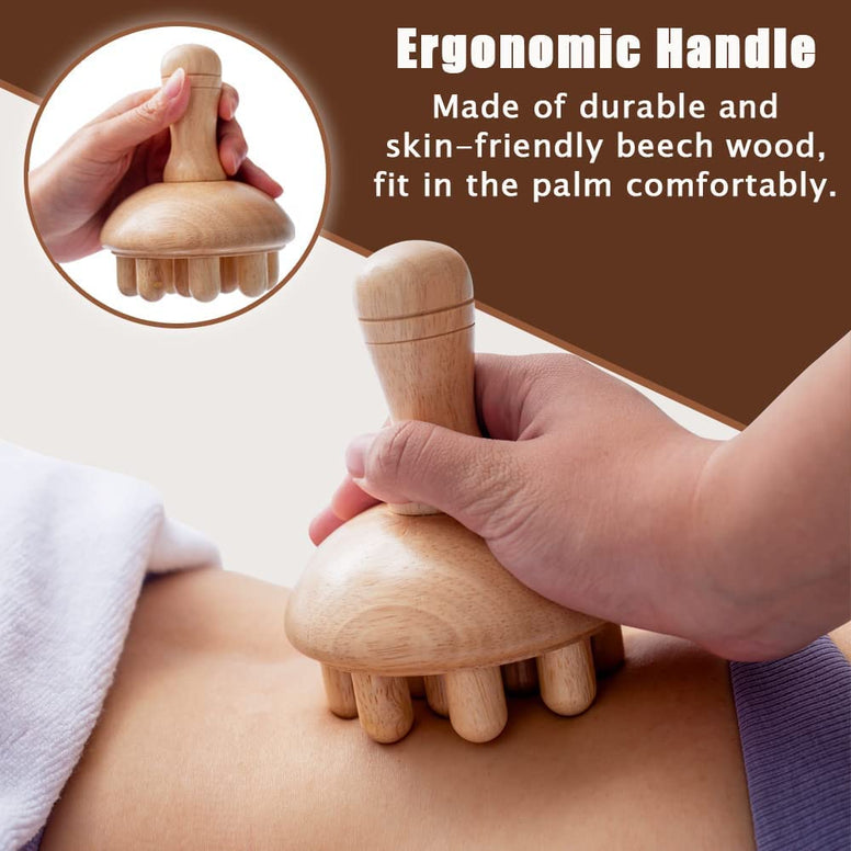 Wooden Mushroom Shape Massager | Manual Wood Therapy Massage Tool, Anti Cellulite, Maderoterapia, Lymphatic Drainage, Relief Muscle Tension, for Full Body Use