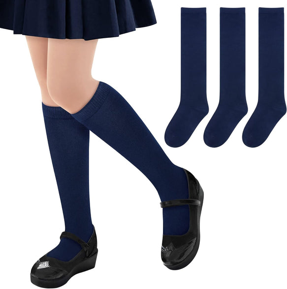 Olreco Knee High Socks for Girls Uniform Socks for Girls Boys Cotton Long Socks for Girls School Socks Seamless Scoks 3 Pairs